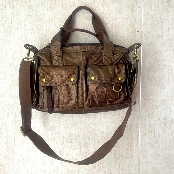 Fossil Metallic Brown  Leather Crossbody Bag - Picture 2 of 14